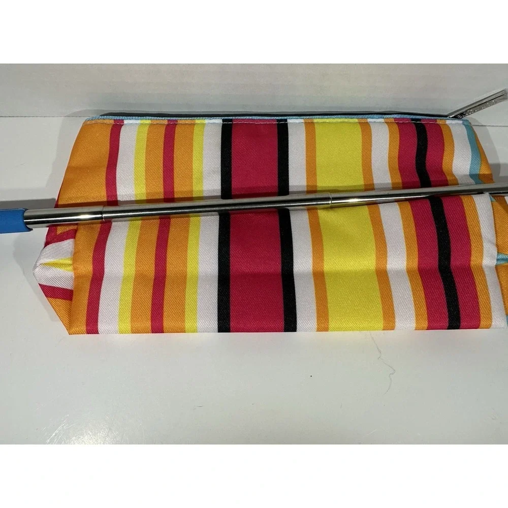 Clinique Cosmetic Pouch – Multicolor Striped Makeup Bag Chic Colorful